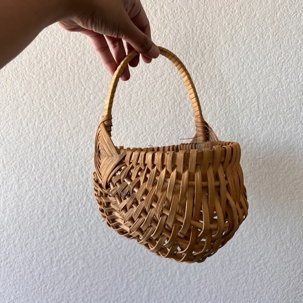 Vintage Wicker Buttocks Basket‎ 10” Handwoven Gathering Rustic Farmhouse Decor